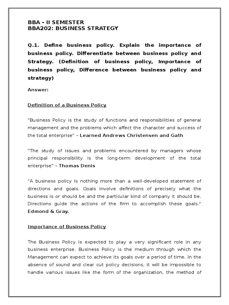 Bba202 Business Strategy | PDF | Strategic Management | Leadership