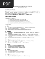 Programa de Examen Pentru Filosofie Bacalaureat 2001