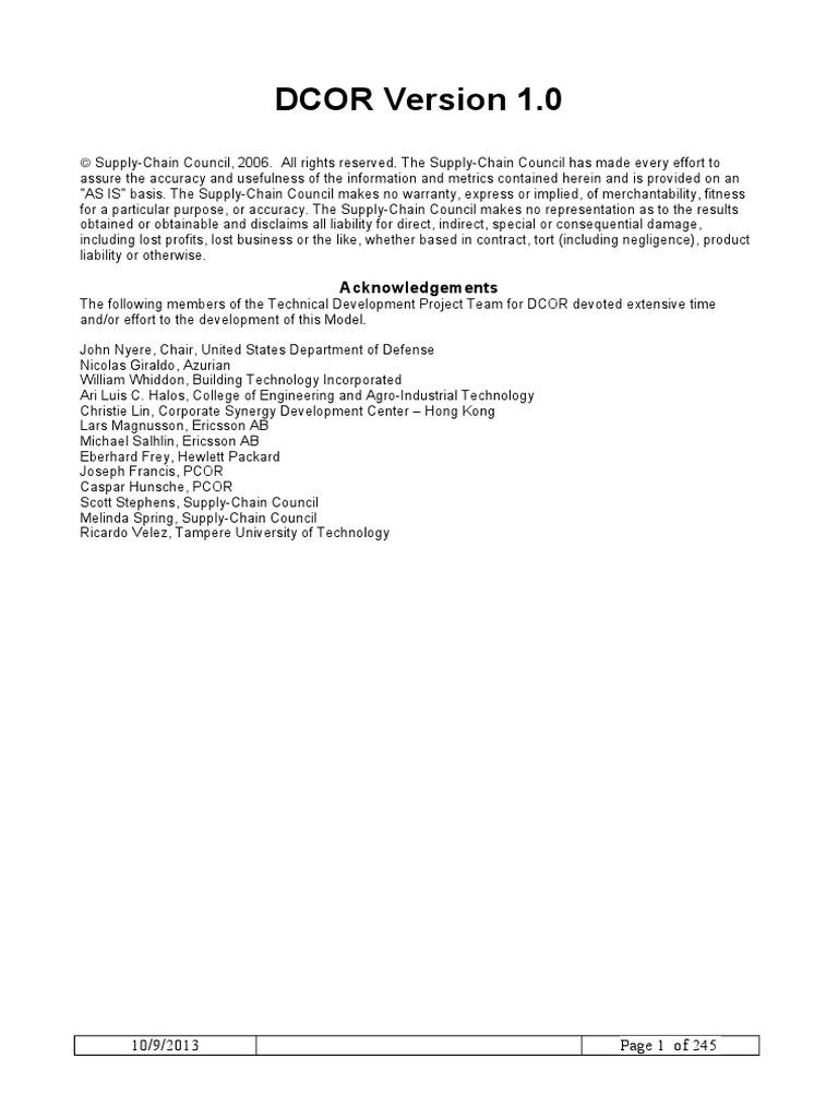 DCOR 1 0 Design Chain Operations Reference Model DCOR 1 0 1 PDF