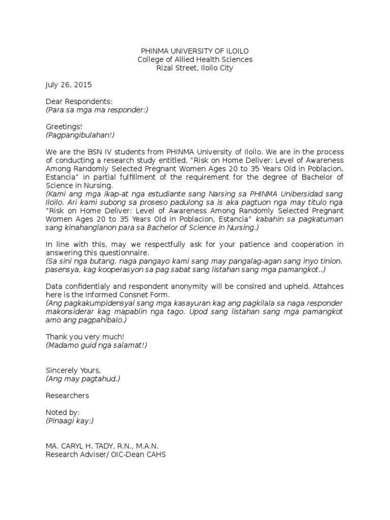 Letter To Respondents PDF