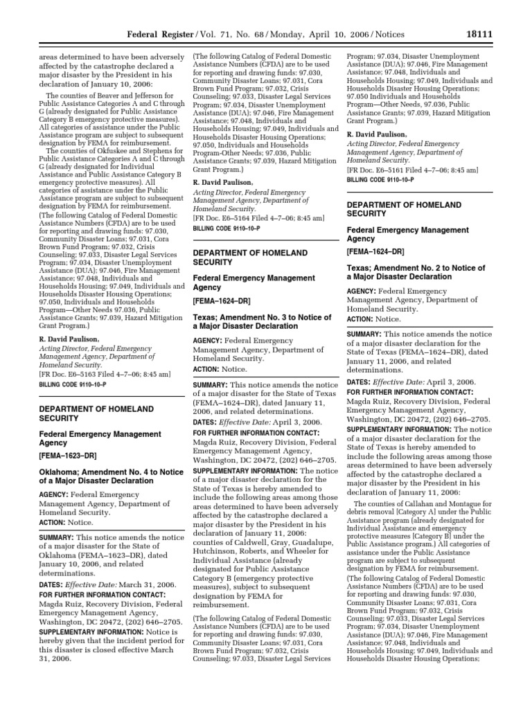 FEMA Disaster Declarations Update | PDF | Federal Emergency Management ...