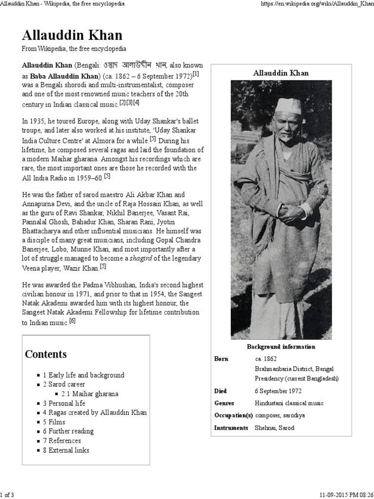 Allauddin Khan - Encyclopedia | PDF | Classical And Art Music ...