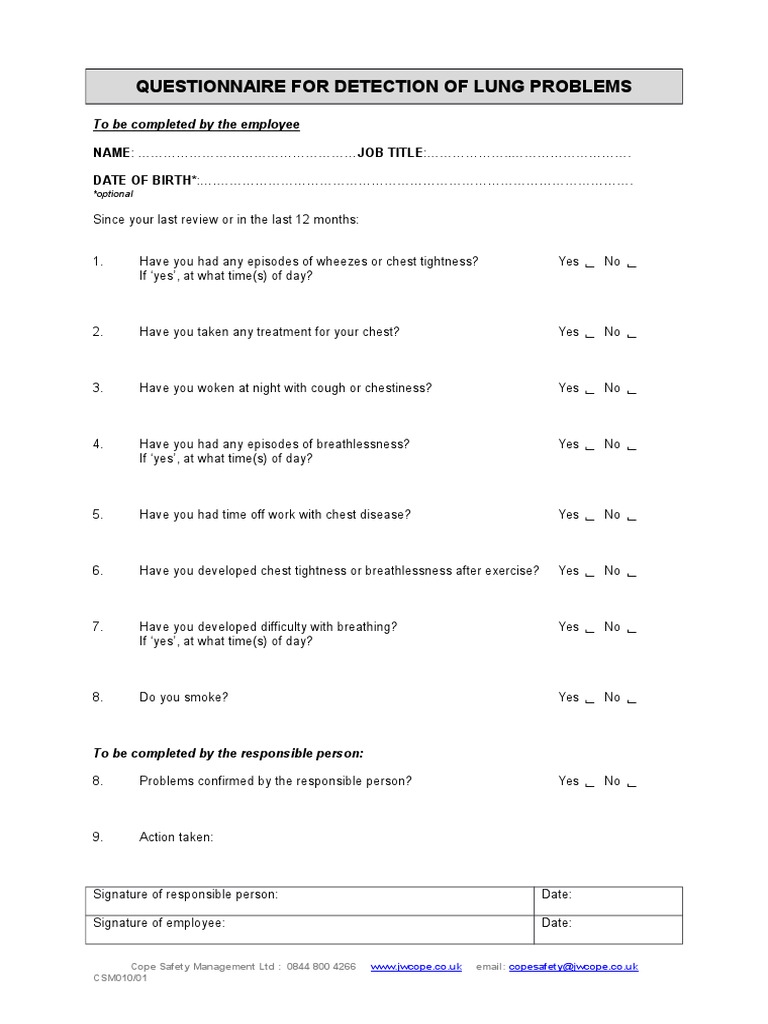 Questionnaire For Detection of Lung Problems | PDF
