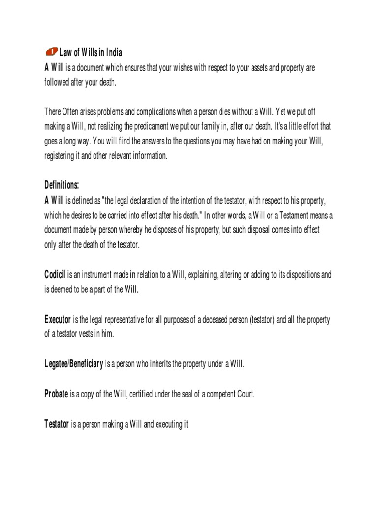 Law of Wills in India | PDF | Will And Testament | Executor