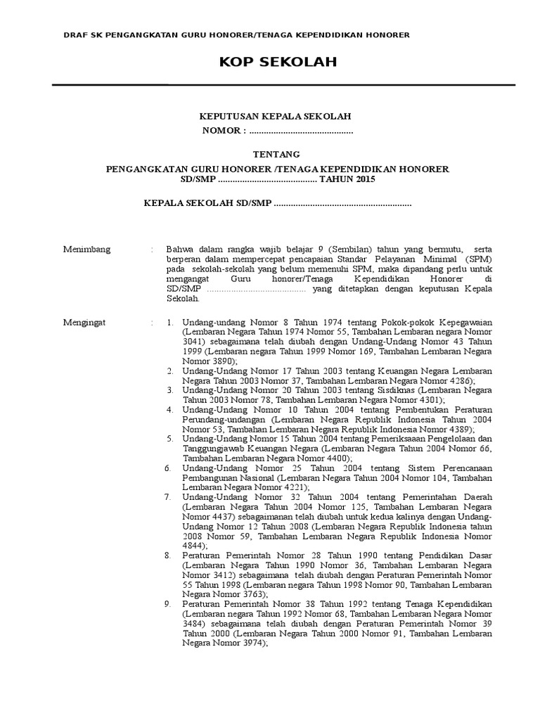 Sk Pengangkatan Guru Honor