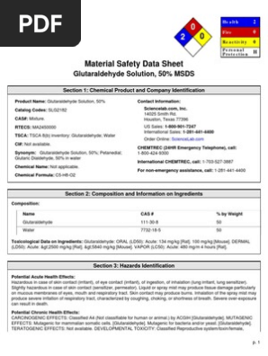Glutaraldehyde 50% Safety Data Sheet | PDF | Toxicity
