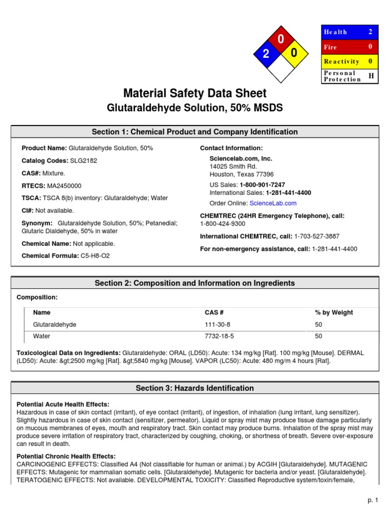 glutathione chem-impex int'l inc safety data sheet Glutaraldehyde 50% | PDF | Toxicity animal sourced antioxidant and mucolytic agent Material Safety Data Sheet: -
