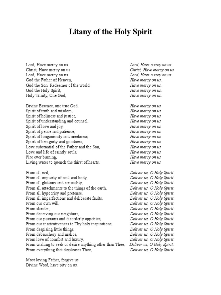 Litany of The Holy Spirit Holy Spirit Abrahamic Religions