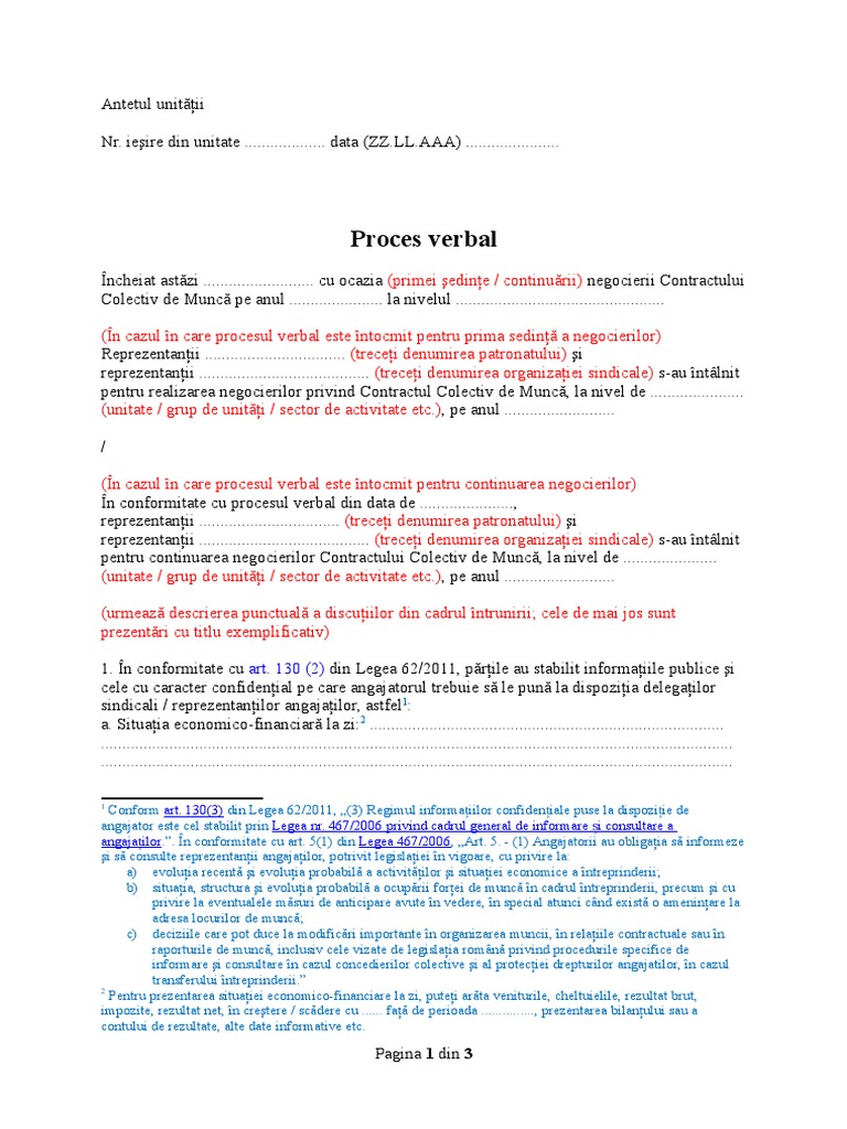 Proces Verbal De Negociere A Ccm Model