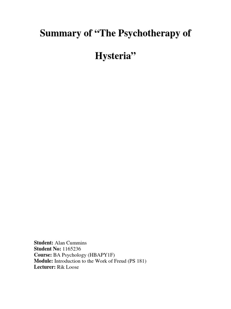 Year1 PS181 Summary of Hysteria PDF Sigmund Freud Hypnosis