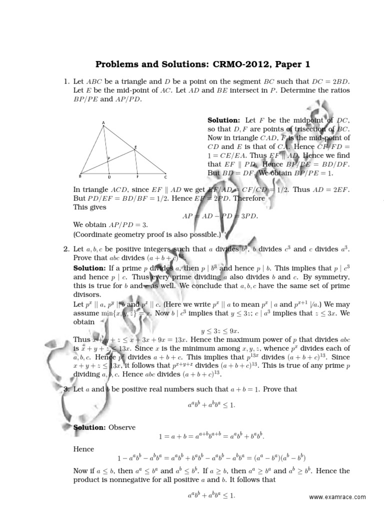 CRMO-2012 Problem Solutions Summary | PDF
