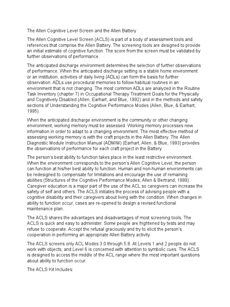 ALLEN COGNITIVE PLACEMAT ASSESSMENT visual data 4