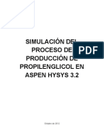 Simulación Del Proceso de Producción de Propilenglicol en Aspen Hysys 3.2