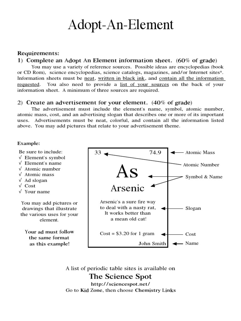 Adopt an Element Project Guide | PDF | Chemical Elements | Advertising