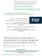 Documento de Trabajo Sobre La Necesidad de Un Manejo Integrado de Las Cuencas de Sierras Chicas - Foro Ambiental Córdoba