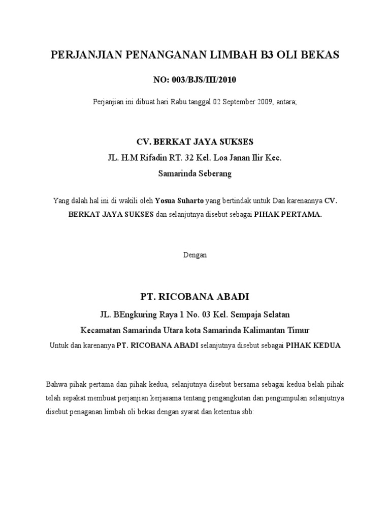 Contoh Surat Perjanjian Kerjasama Jasa Angkutan Batubara Nusagates