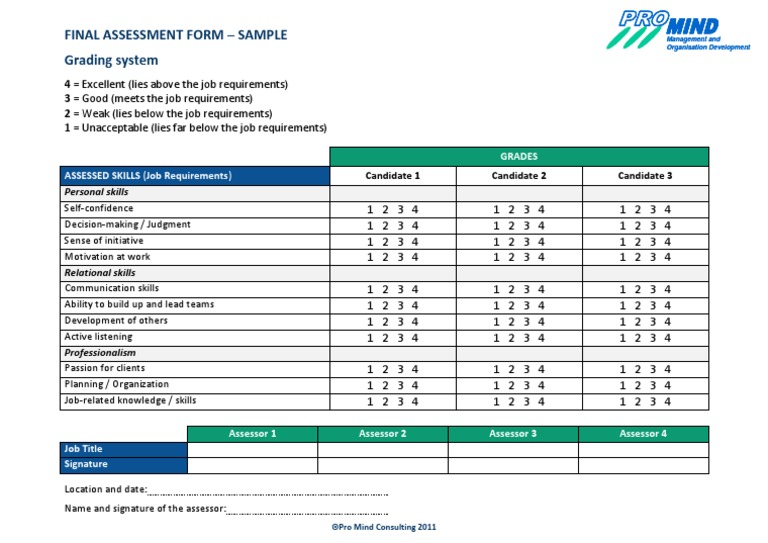 Sample Management Assessment Form | PDF