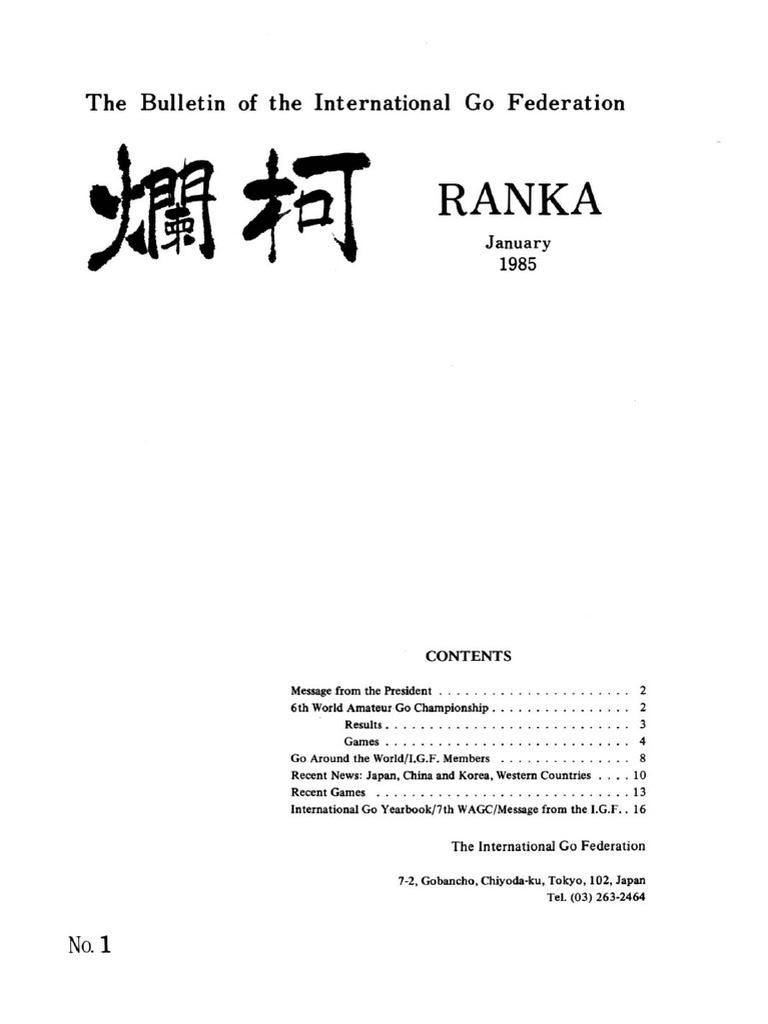 Ranka: The Bulletin of The International Go Federation | PDF | Abstract ...