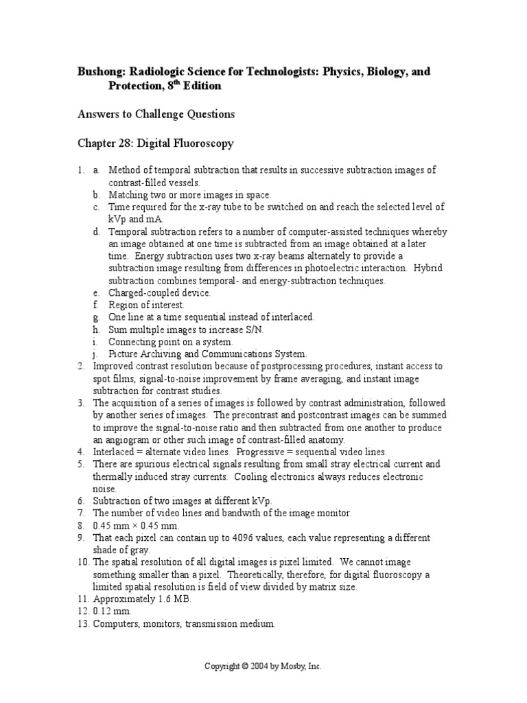 Bushong CH 28 DF Chapter Answers PDF Signal To Noise Ratio Video
