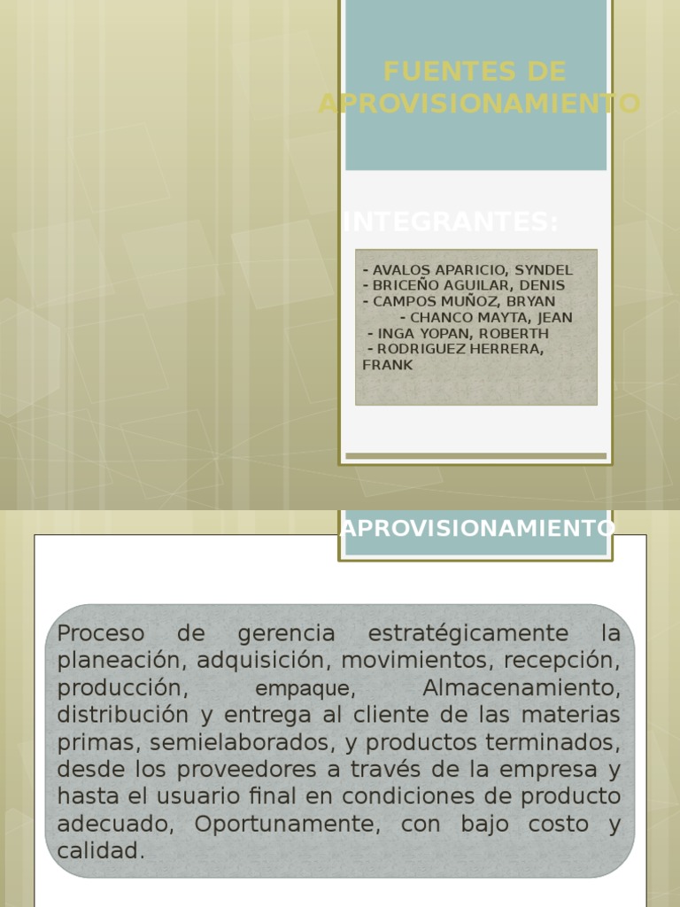Fuentes de Aprovisionamiento | PDF | Obtención | Calidad (comercial)