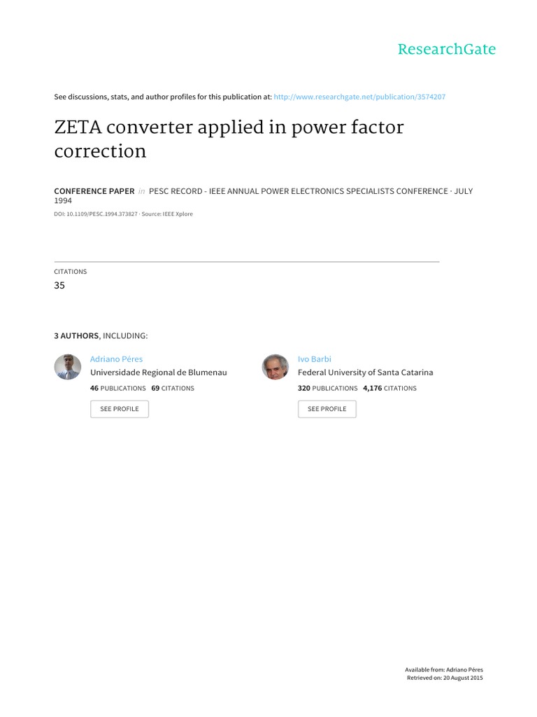 Zeta Converter Applied in Power Factor Correction Power Engineering Electricity
