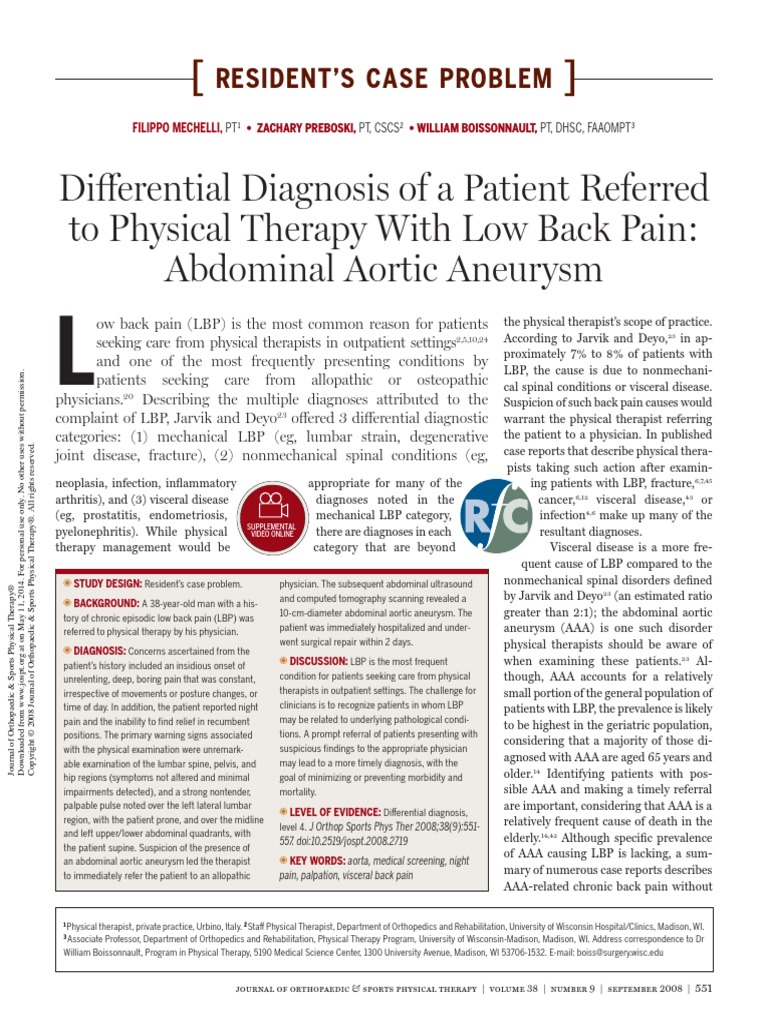 2008 JOSPT - AAA and Low Back Pain | Back Pain | Clinical ...