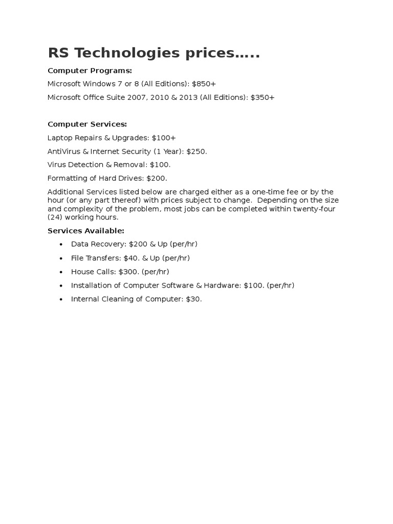 RS Technologies Prices ..: Computer Programs | PDF | Computers