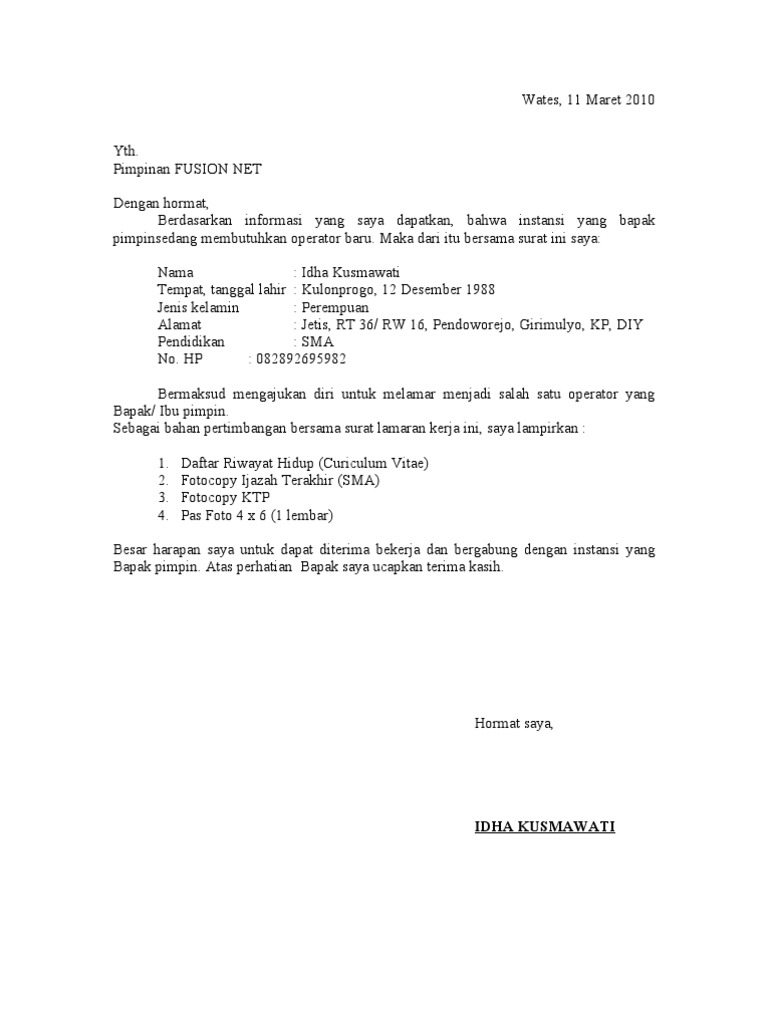 Download 74+ Contoh Surat Surat Lamaran Kerja Riwayat Hidup Terbaru Gratis