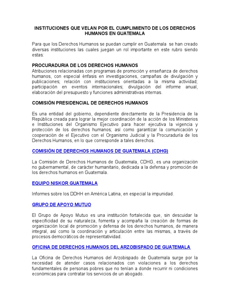 Instituciones de Derechos Humanos en Guatemala | PDF | Derechos humanos ...