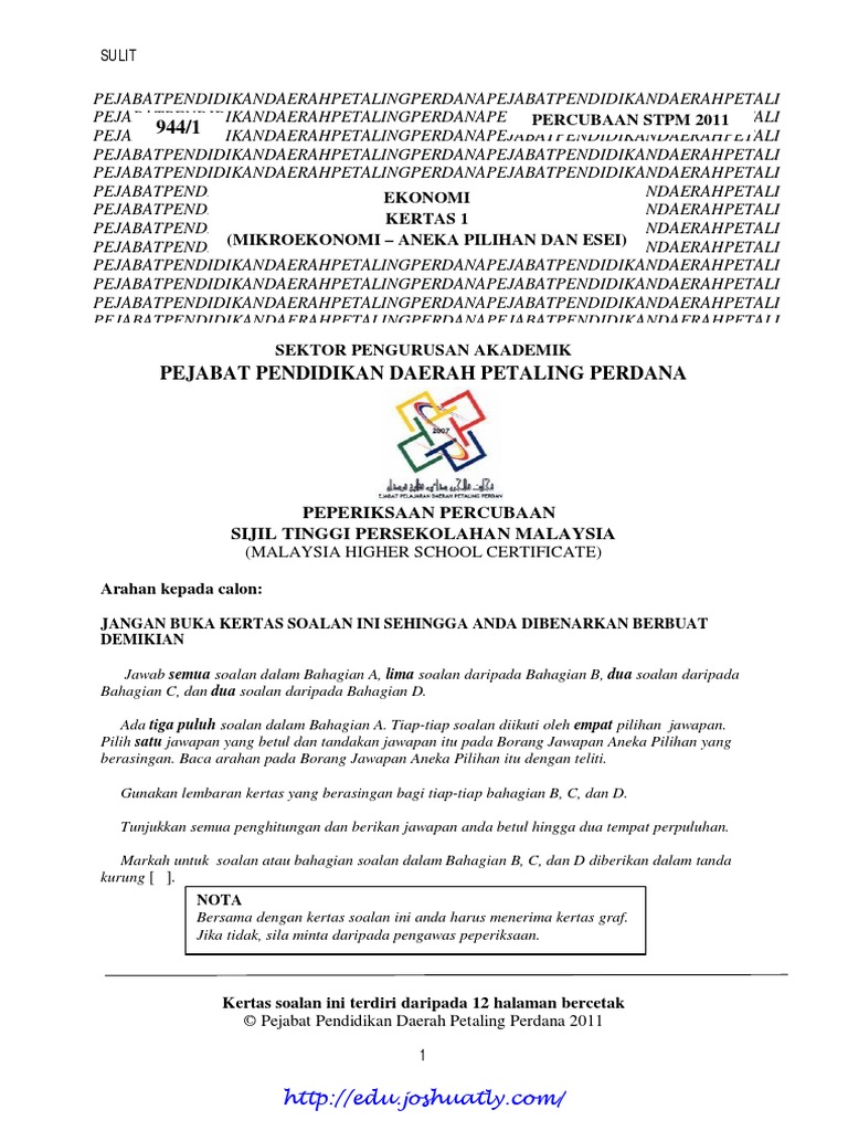 Soalan Jawapan- Selangor STPM Trial 2011 Ekonomi Mikro Makro