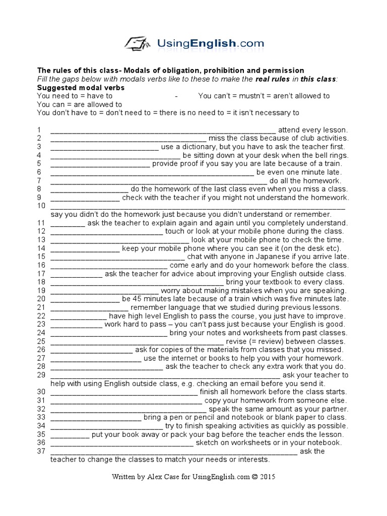 Modals Of Obligation Prohibition And Permission Class Rules Pdf