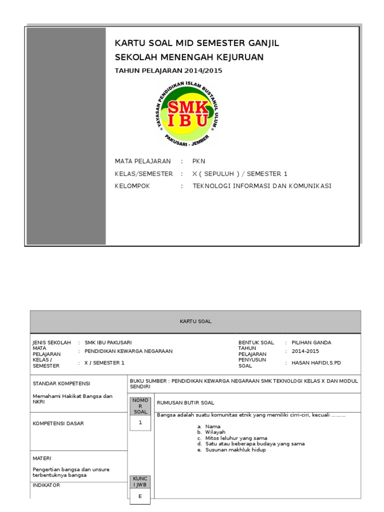 Kartu Soal Pkn