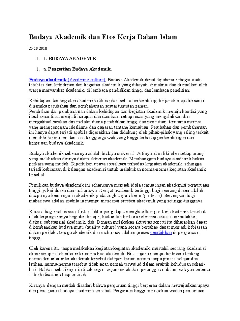 Budaya Akademik Dan Etos Kerja Dalam Islam