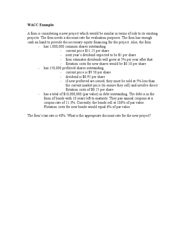 WACC Calculation for Project Evaluation | PDF
