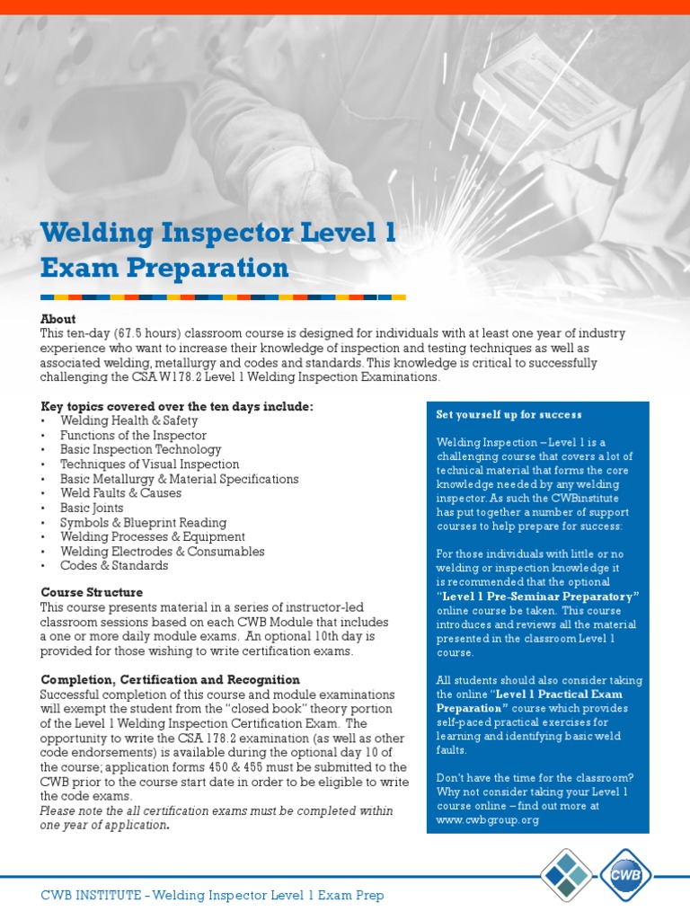 CWB Level 1 Welding Inspector Course | PDF | Professional Certification ...