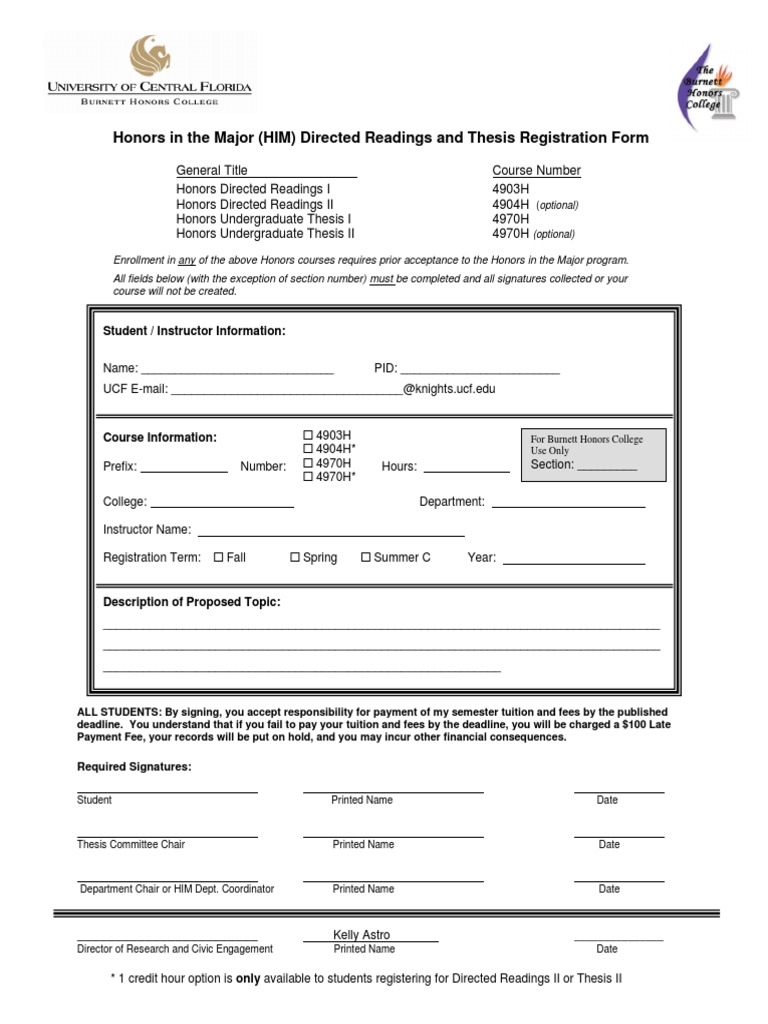 Honors Directed Readings & Thesis Form | PDF