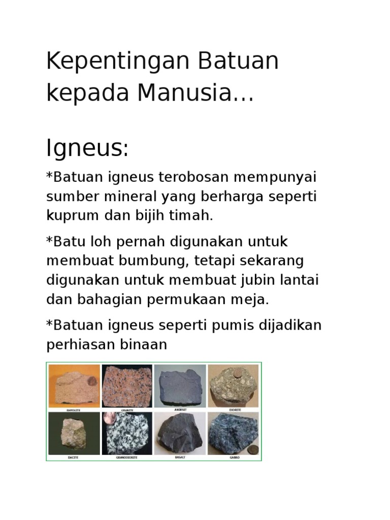 Kepentingan Batuan Kepada Manusia