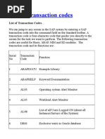 List of Transaction Codes..