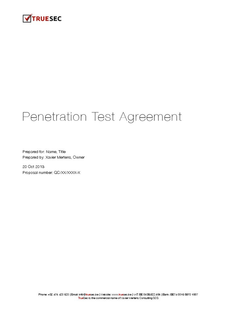 TrueSec Pentest Agreement v2 PDF PDFTest Profit