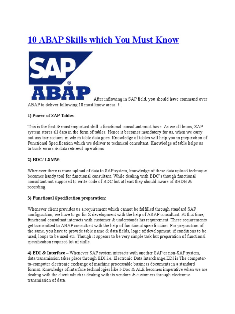 10 ABAP Skills Which You Must Know: 1) Power of SAP Tables | PDF ...