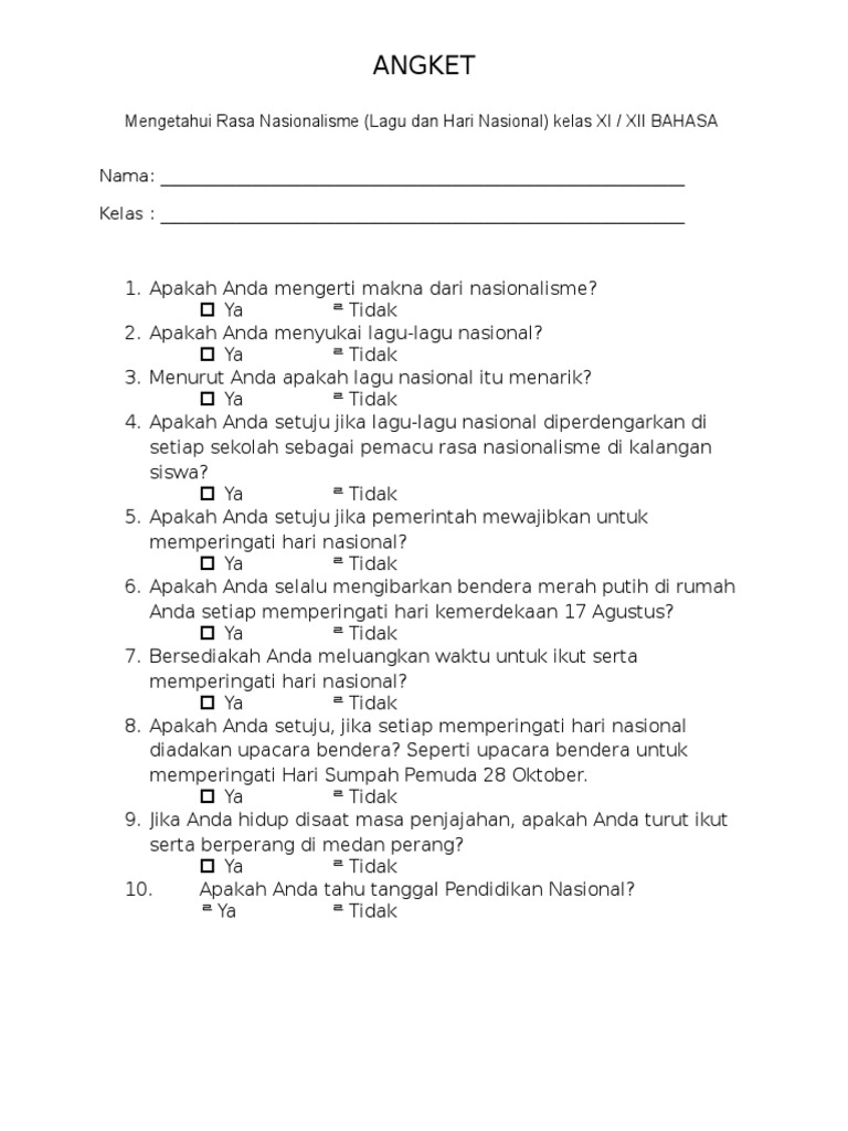 Contoh Angket Nasionalisme Siswa | PDF