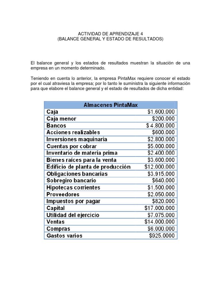 Balance General y Estado de Resultados | PDF | Hoja de balance | Estado ...