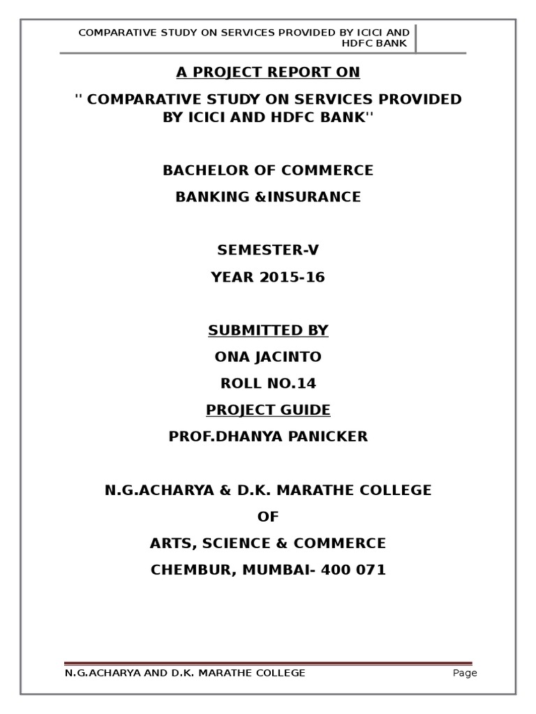 Comparative Study On Services Provided By Icici And Hdfc Bank - 
