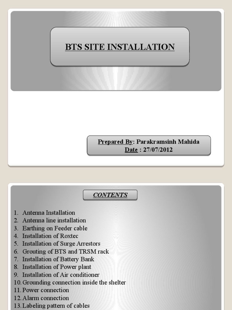 Telecom BTS Site Installation Guide | PDF | Electrical Connector | Screw