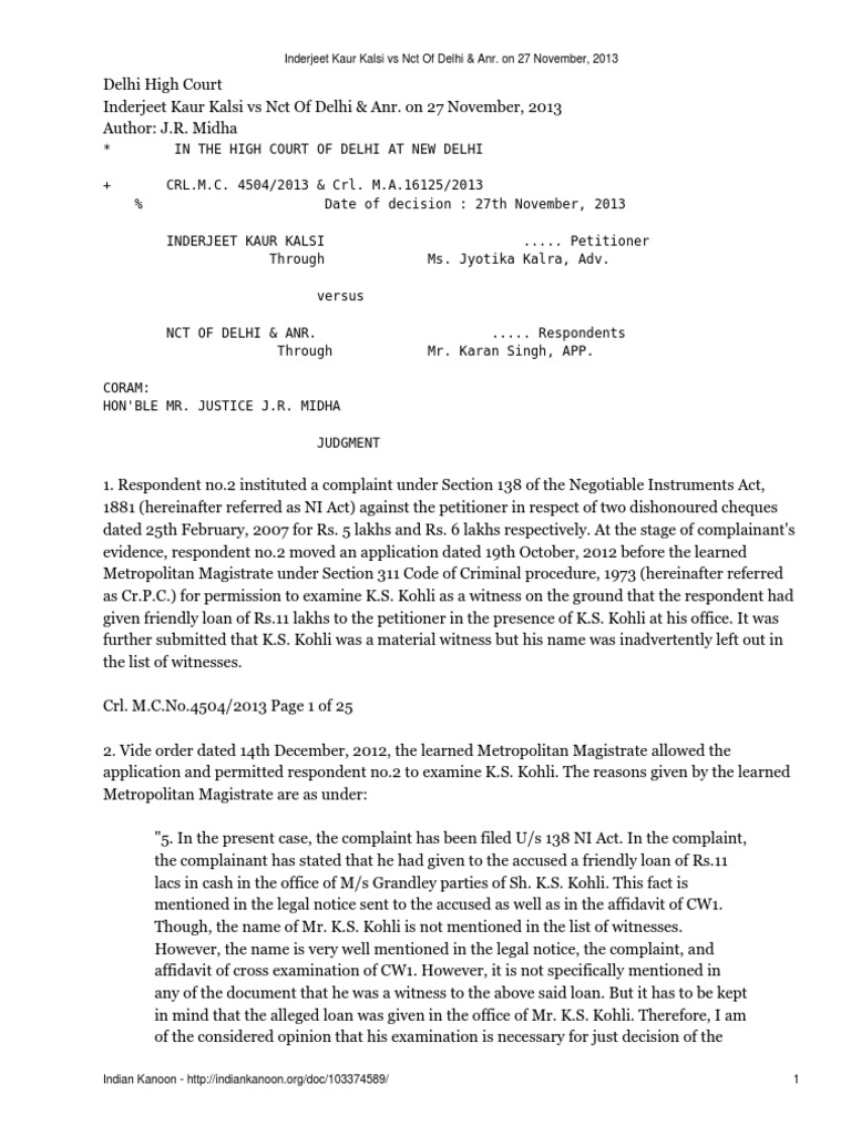Delhi High Court Ruling on Witness Examination | PDF | Evidence (Law ...