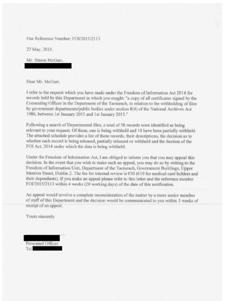 Full FOI On National Archive Exemption Certificates PDF