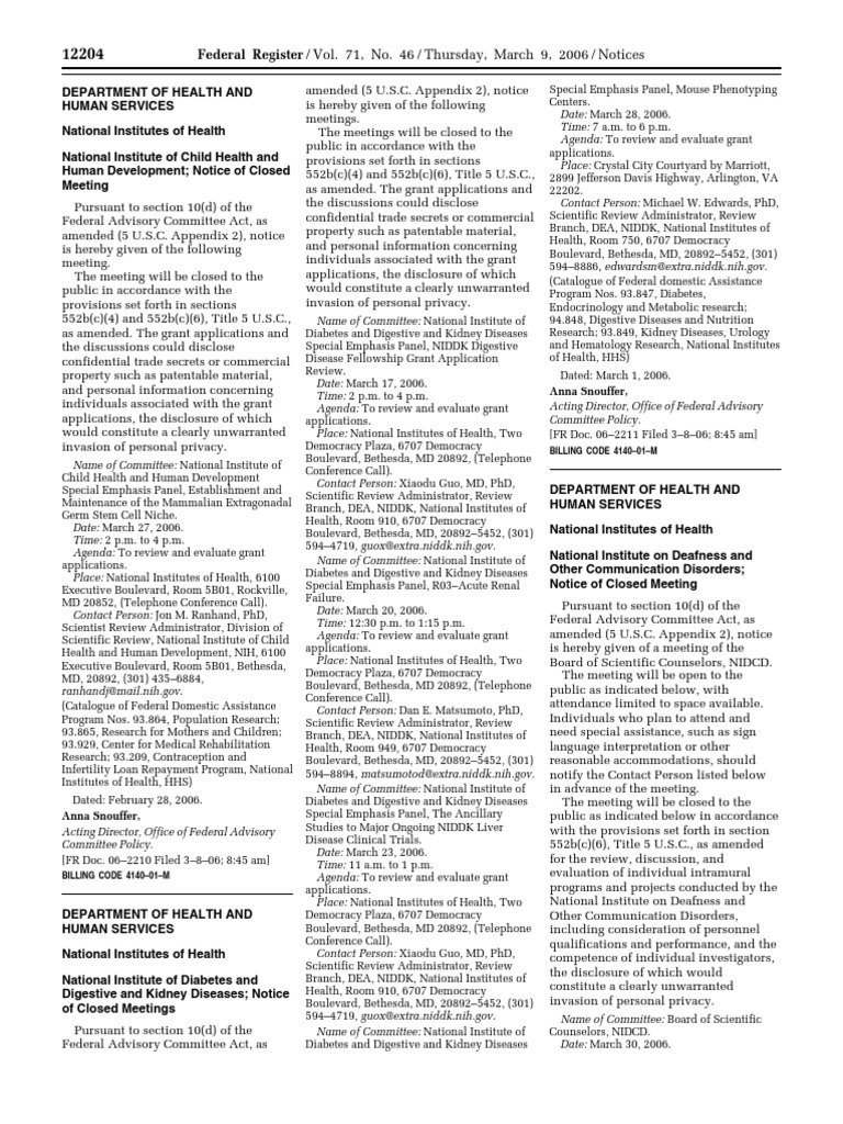 Notice Meetings National Institute of Child Health and Human