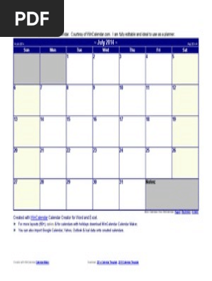July 2014 Calendar