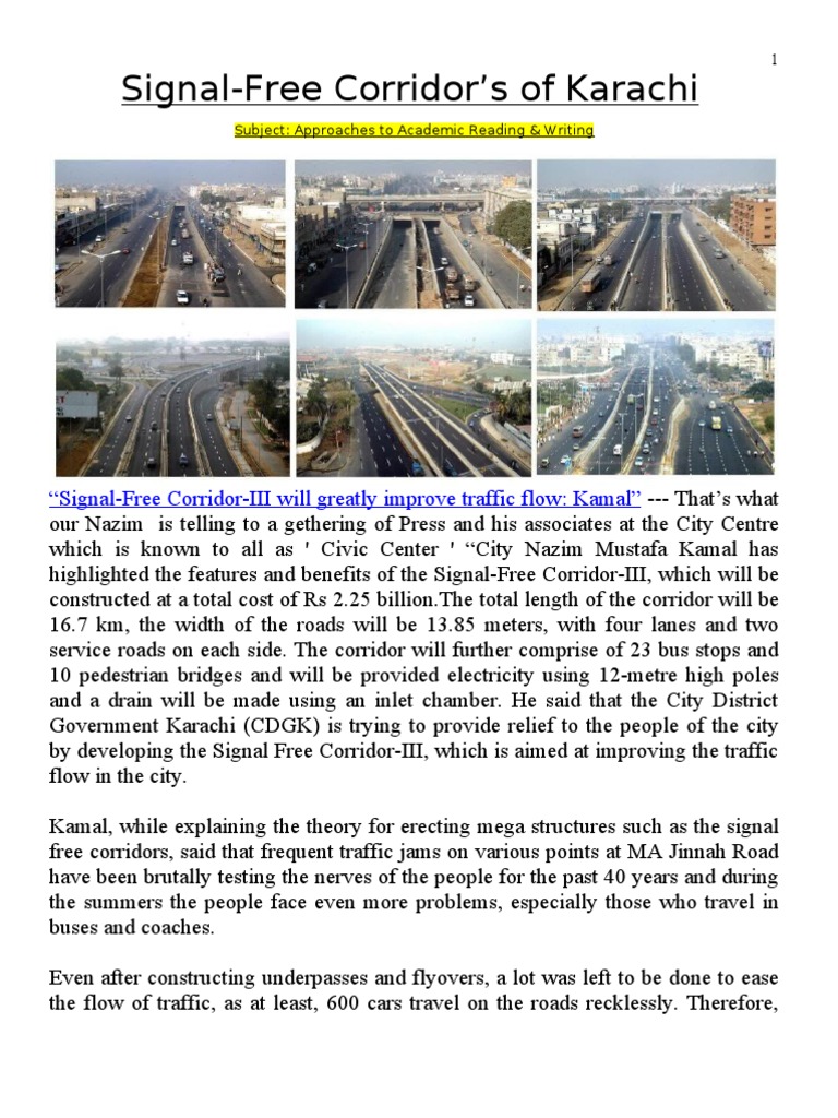 Signal Free Corridor of Karachi PDF Controlled Access Highway Traffic
