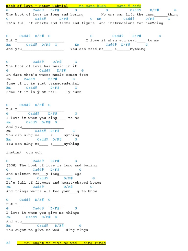Book of Love Chords Lyrics PDF